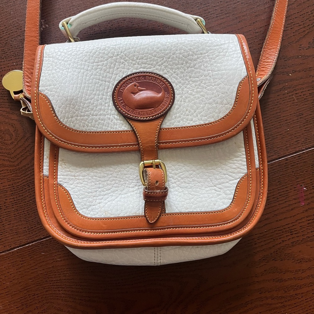 Dooney & Bourke White and Tan vintage saddle bag